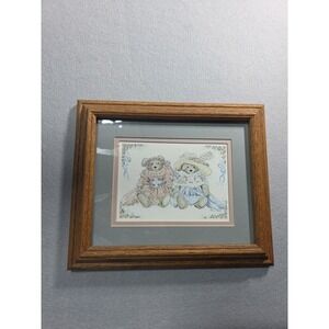 Custom Wooden Frame Matted Print of 2 Teddy Bears - 12 x 10 inches - Alice Shall